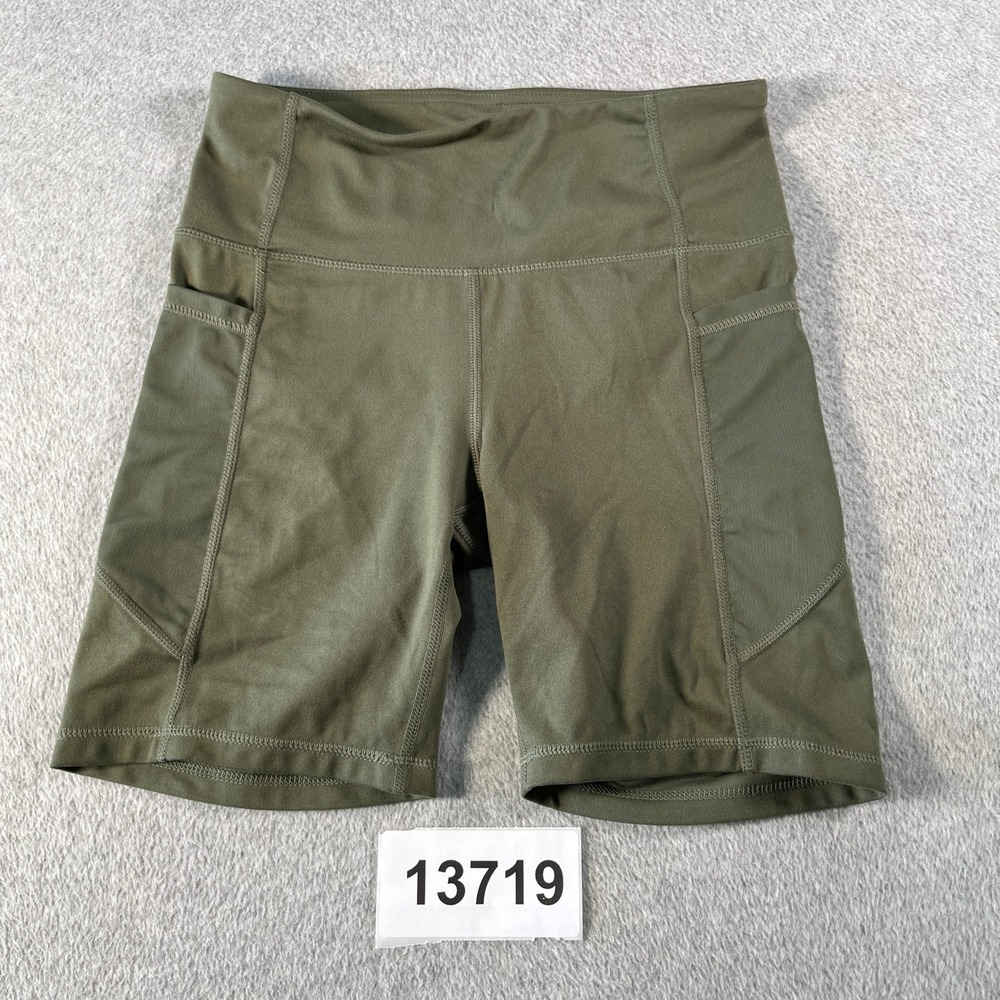 Reebok Performance Biker Shorts Womens Medium Olive Green High Waisted Yoga Gym